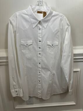 Wrangler Shirt Womens XXL Long Sleeve Western Snap Cowgirl White